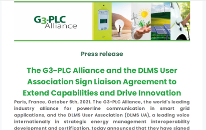 The G3-PLC Alliance and the DLMS User Association Sign Liaison Agreement to Extend Capabilities and Drive Innovation